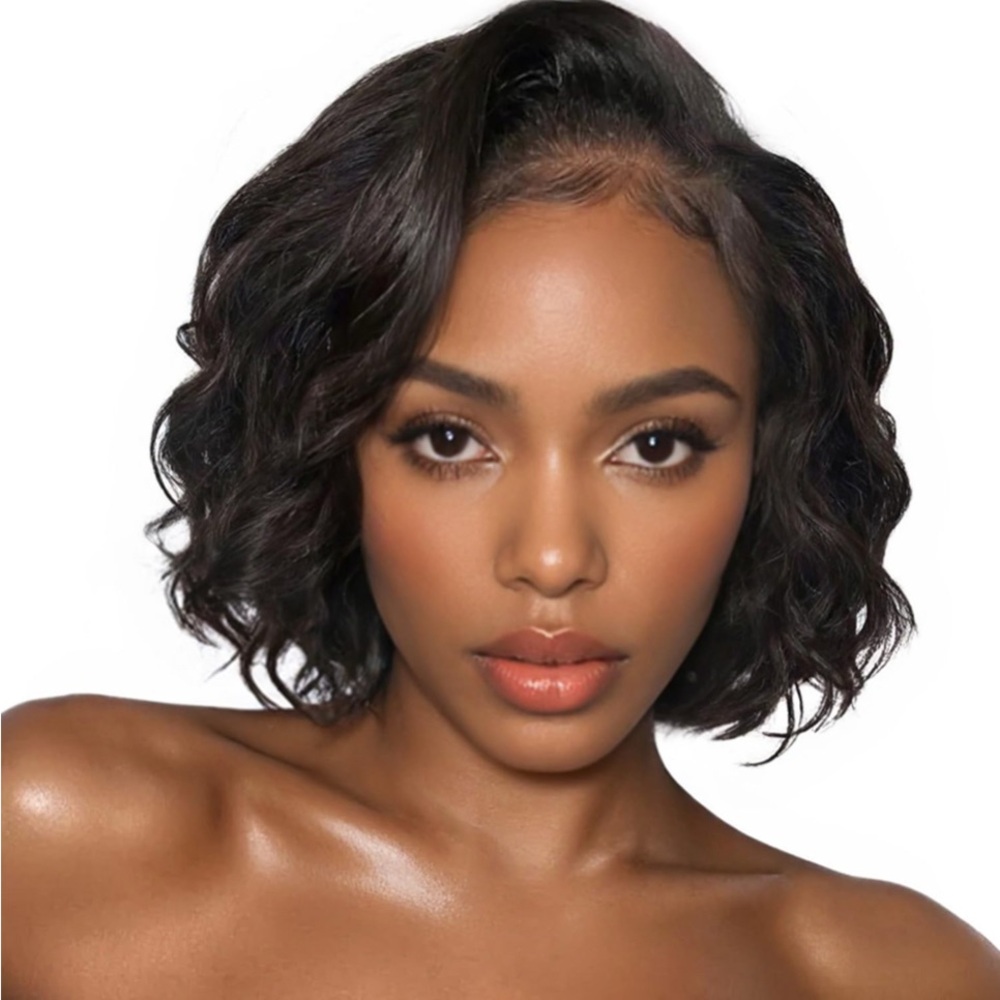 Elegant Black Synthetic Wig with Natural Wave and Heat Resistance